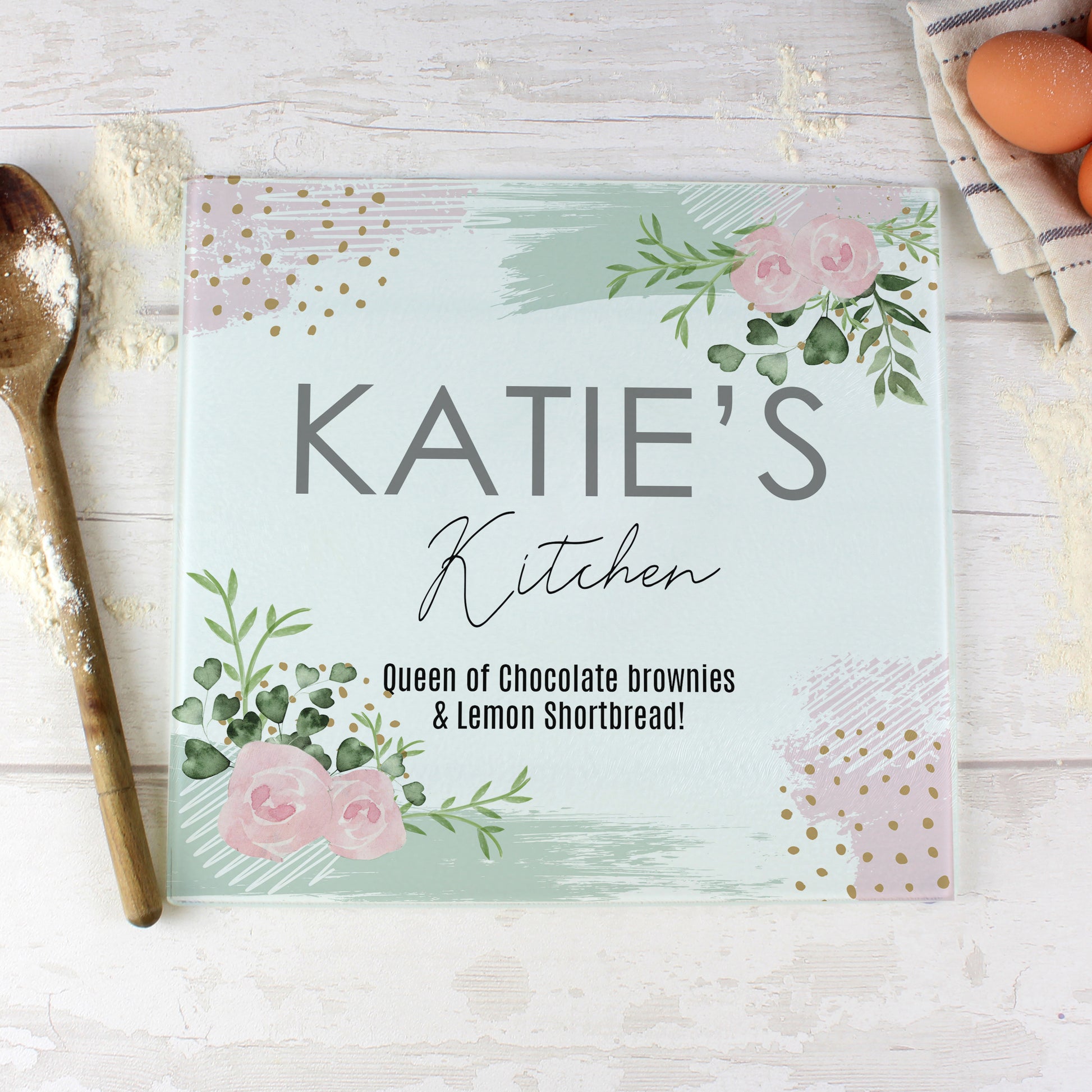 Personalised Abstract Rose Glass Chopping Board/Worktop Saver - image 5