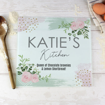 Personalised Abstract Rose Glass Chopping Board/Worktop Saver - image 5