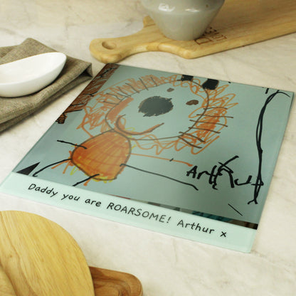 Personalised Childrens Drawing Photo Upload Glass Chopping Board/Worktop Saver from Heartfelt Gifts