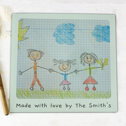 Personalised Childrens Drawing Photo Upload Glass Chopping Board/Worktop Saver - image 4