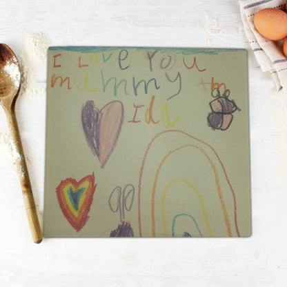 Personalised Childrens Drawing Photo Upload Glass Chopping Board/Worktop Saver - image 8