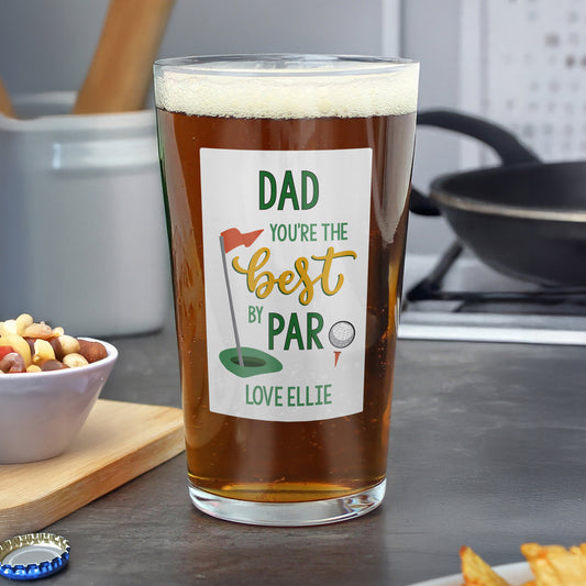 Personalised Best by Par Printed Pint Beer Glass – Golf Lover Father's Day Gift