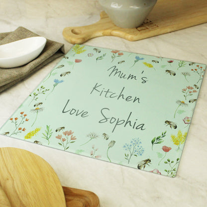 Personalised Busy Bee Glass Chopping Board/Worktop Saver - image 2