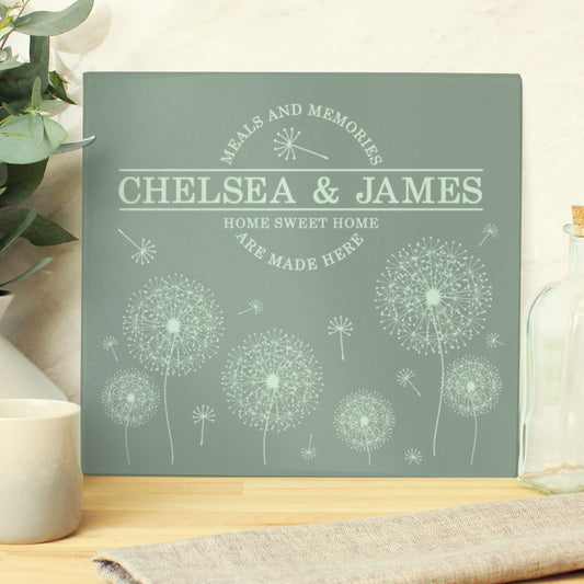 Personalised Dandelion Glass Chopping Board/Worktop Saver from Heartfelt Gifts