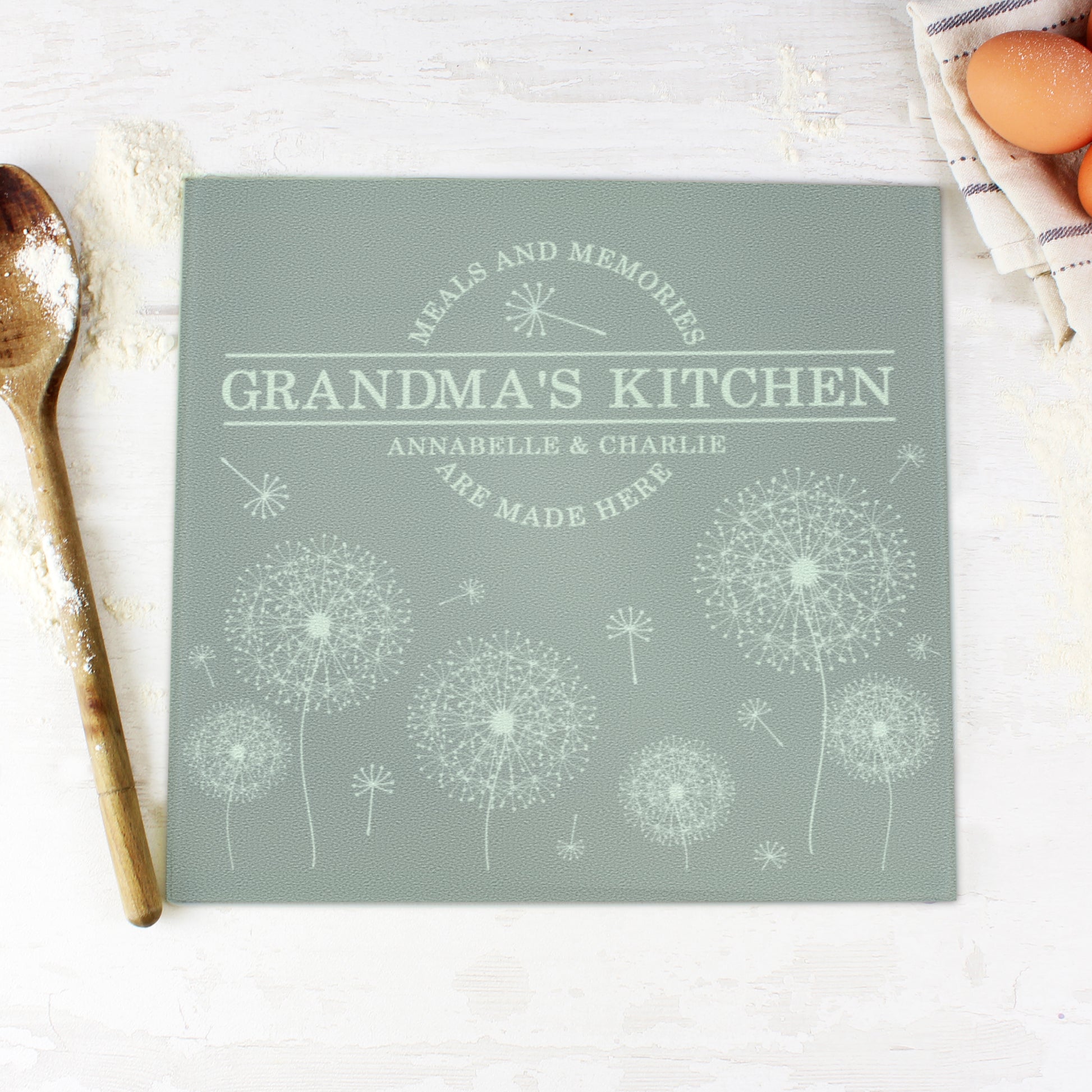 Personalised Dandelion Glass Chopping Board/Worktop Saver - image 3