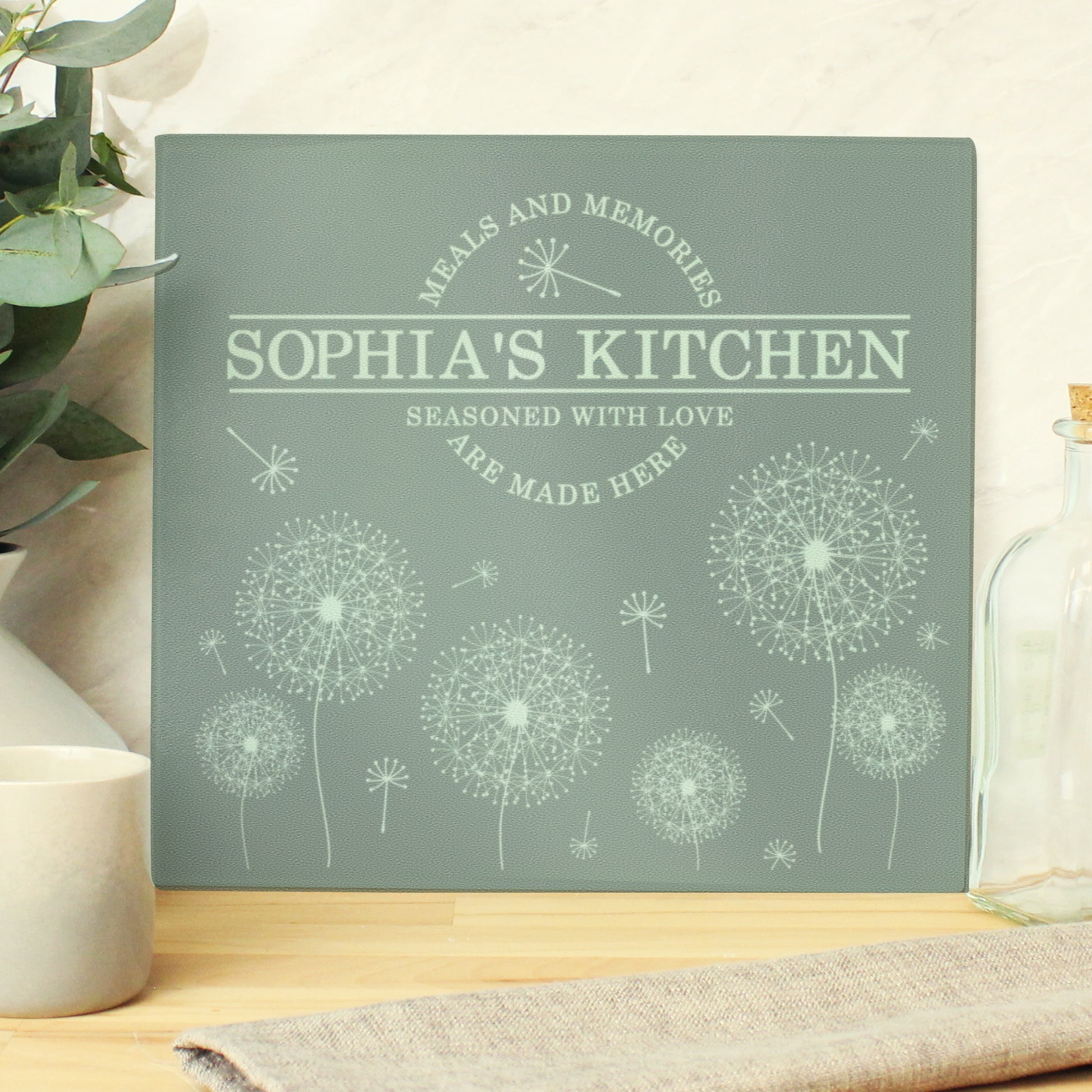 Personalised Dandelion Glass Chopping Board/Worktop Saver - image 4