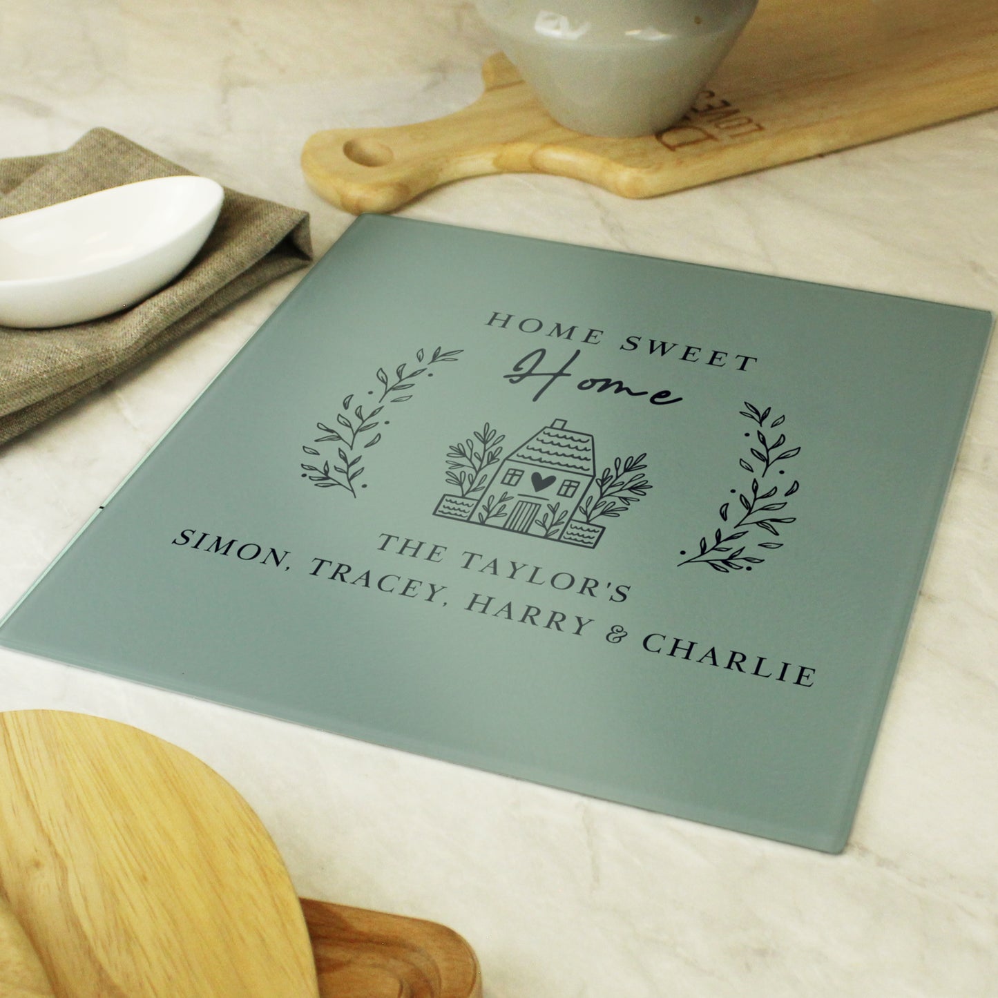 Personalised HOME Glass Chopping Board/Worktop Saver - image 2