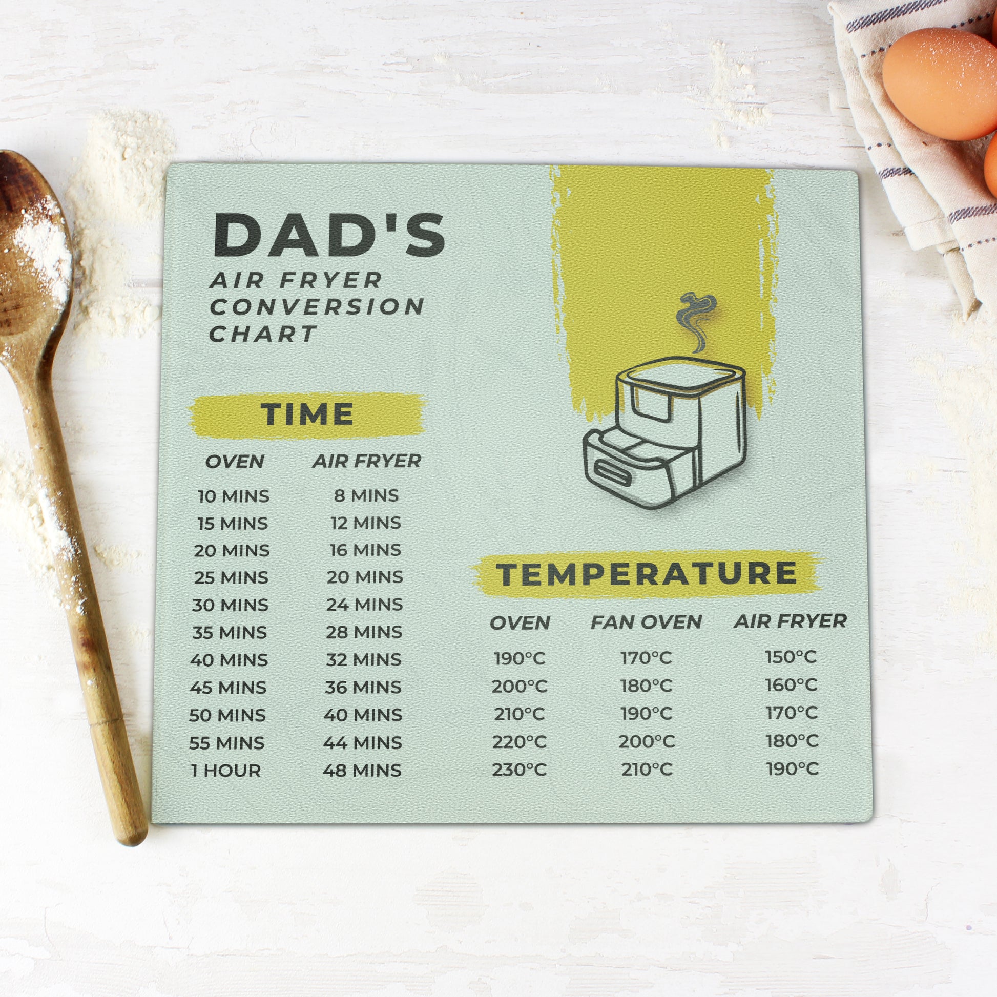 Personalised Air Fryer Chart Glass Chopping Board/Worktop Saver - image 3