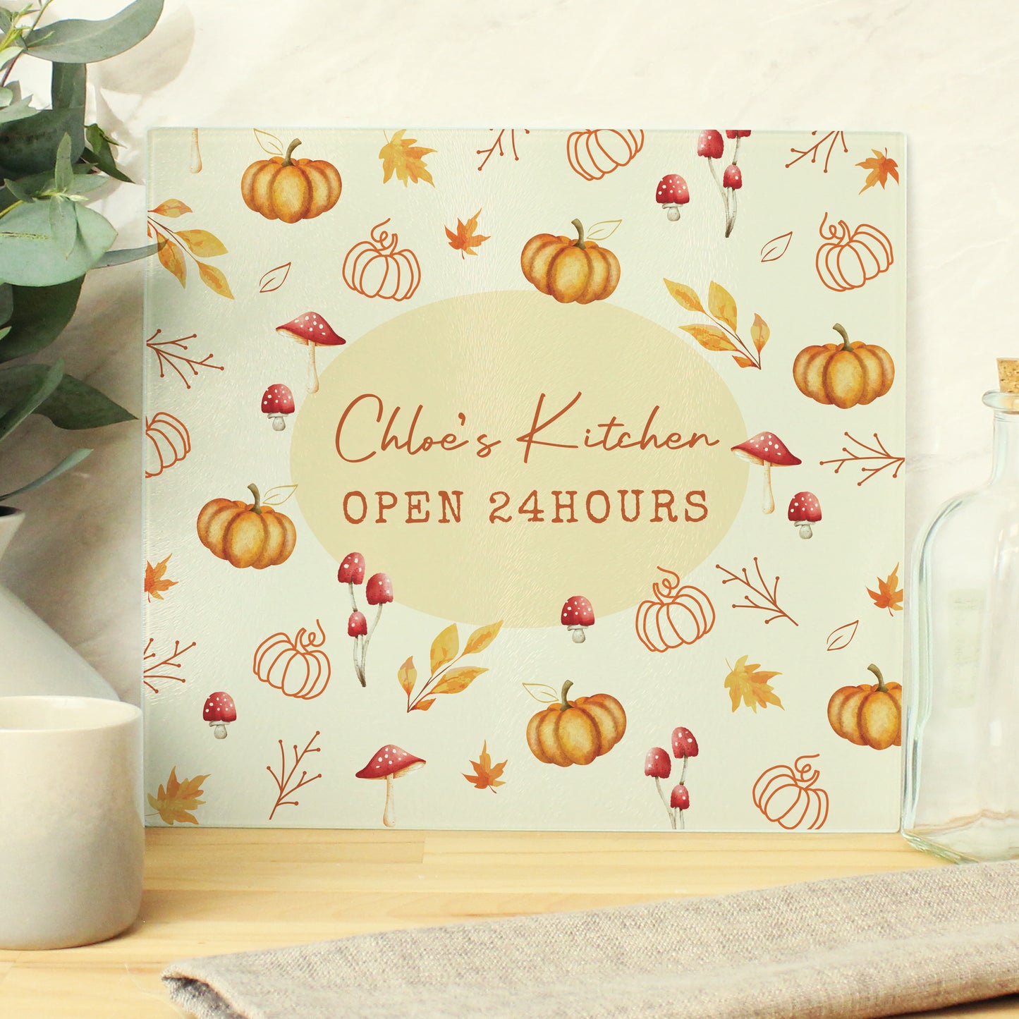 Personalised Pumpkin Glass Chopping Board – Autumn Kitchen Housewarming Gift - image 3