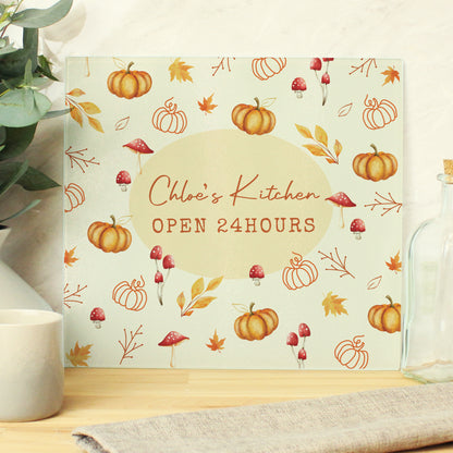 Personalised Pumpkin Glass Chopping Board – Autumn Kitchen Housewarming Gift - image 3