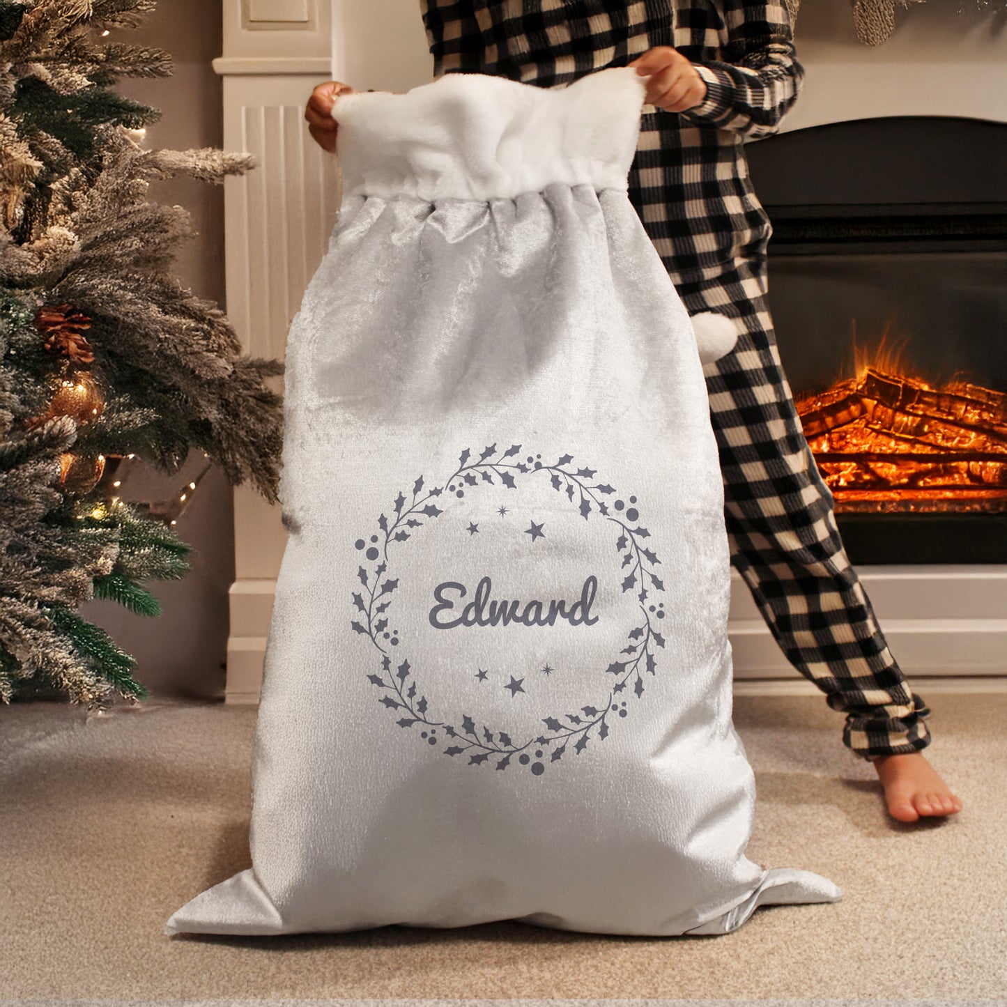 Personalised Holly Grey Christmas Sack - image 3