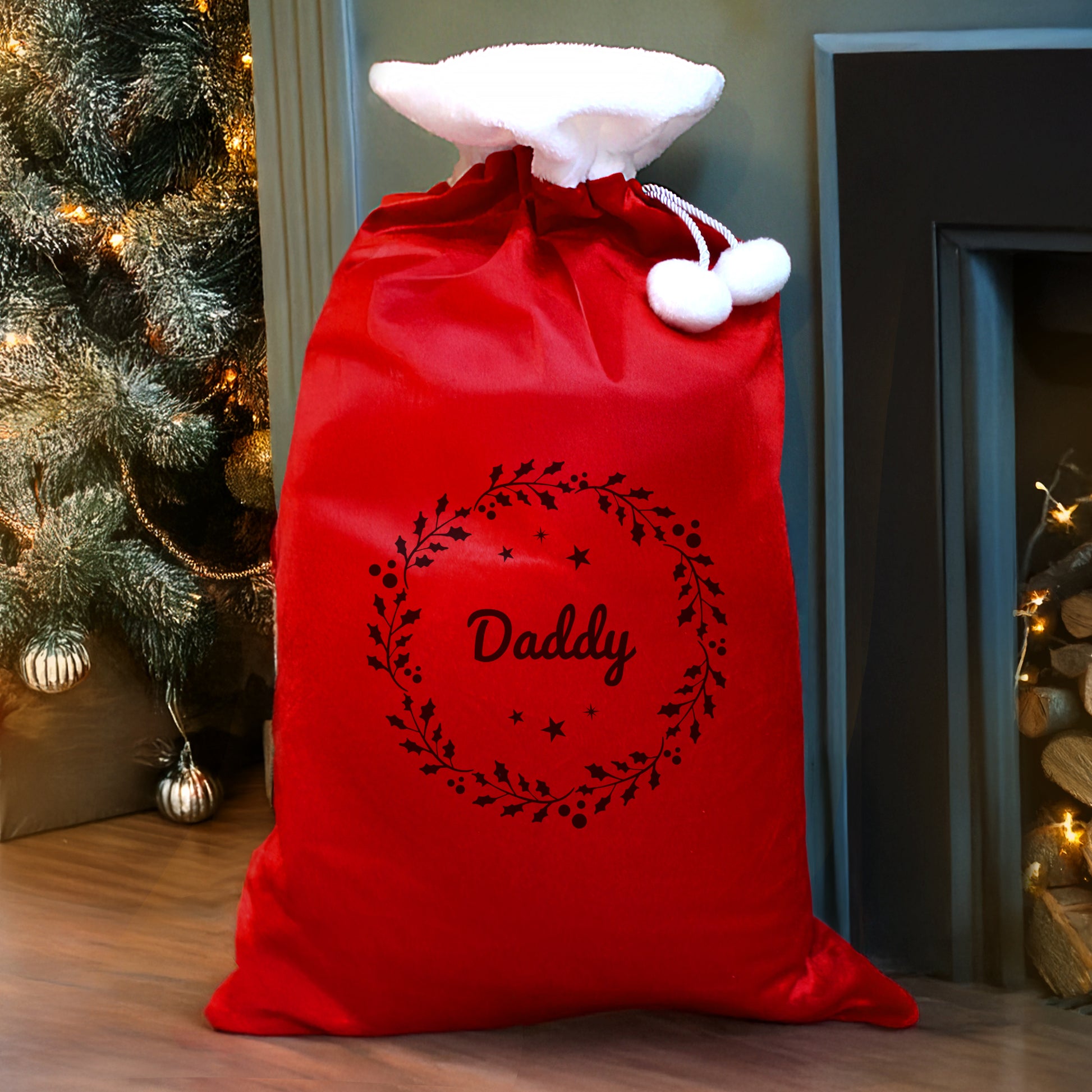 Personalised Holly Red Christmas Sack - image 2