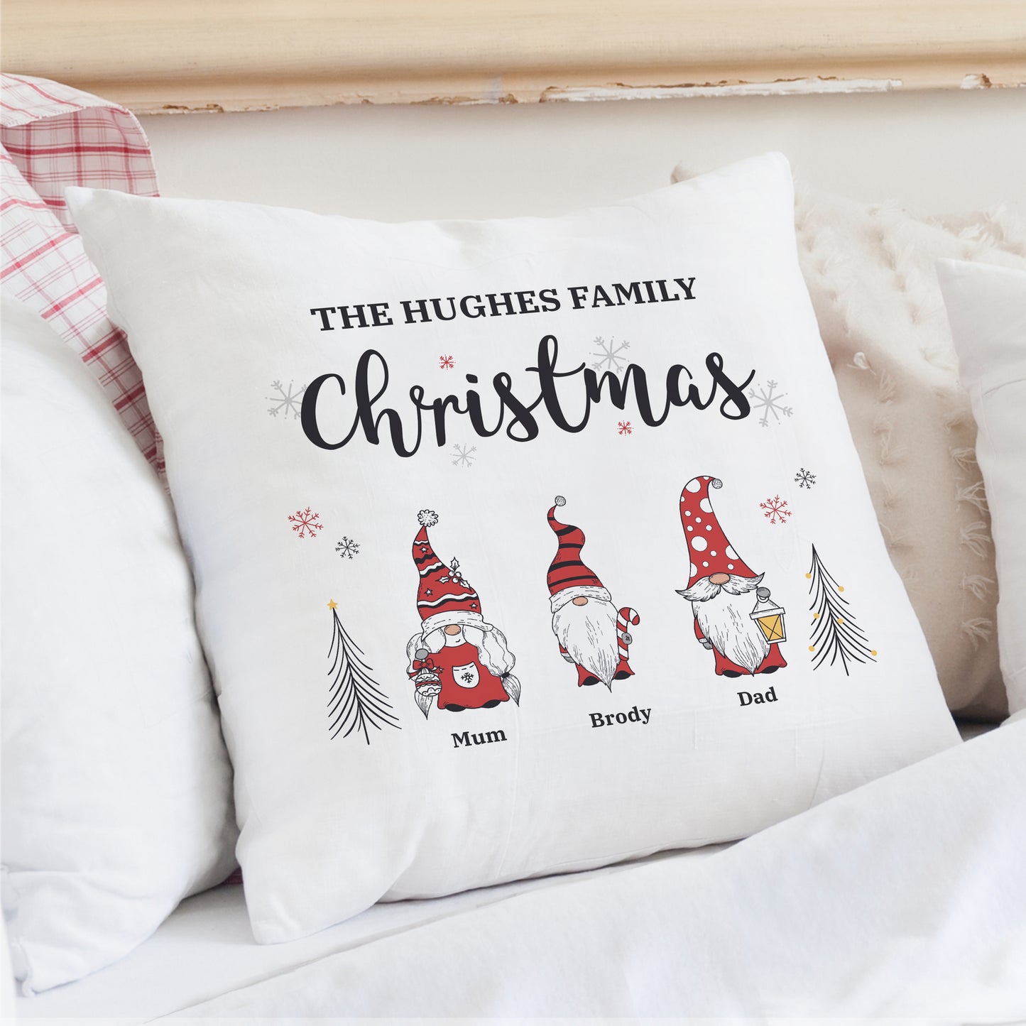 Personalised Gonk Family Christmas Cushion from Heartfelt Gifts