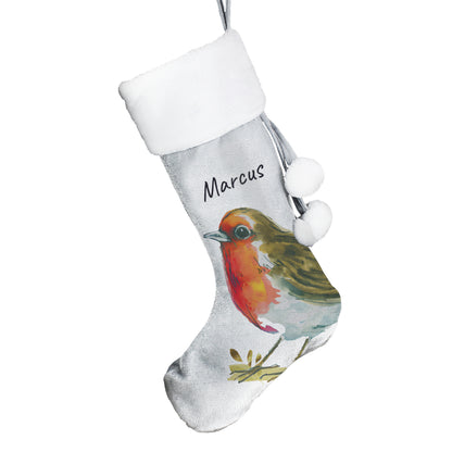 Personalised Robin Silver Grey Stocking - image 4