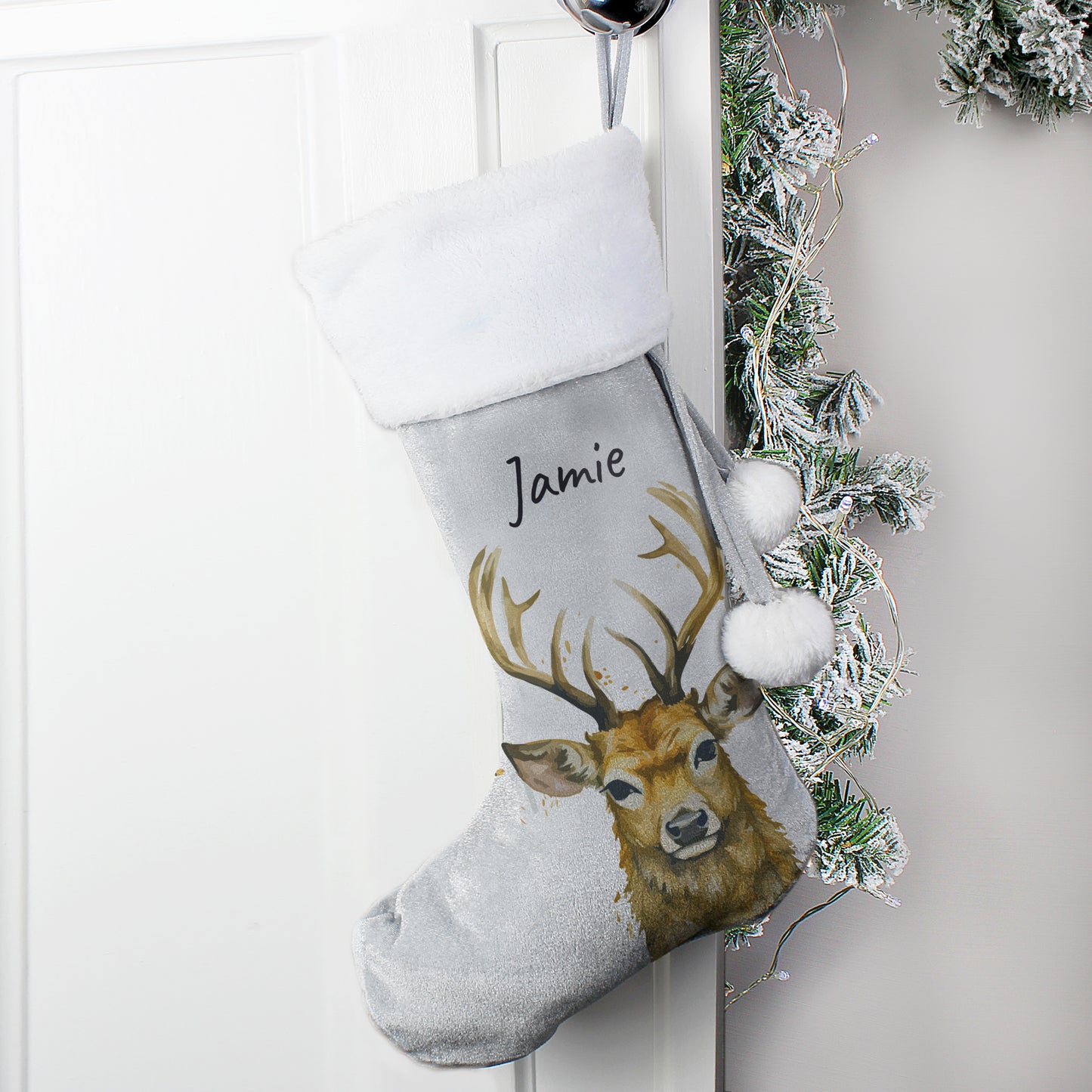 Personalised Stag Silver Grey Stocking from Heartfelt Gifts