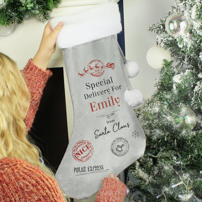 Personalised Special Delivery Silver Grey Stocking - image 2
