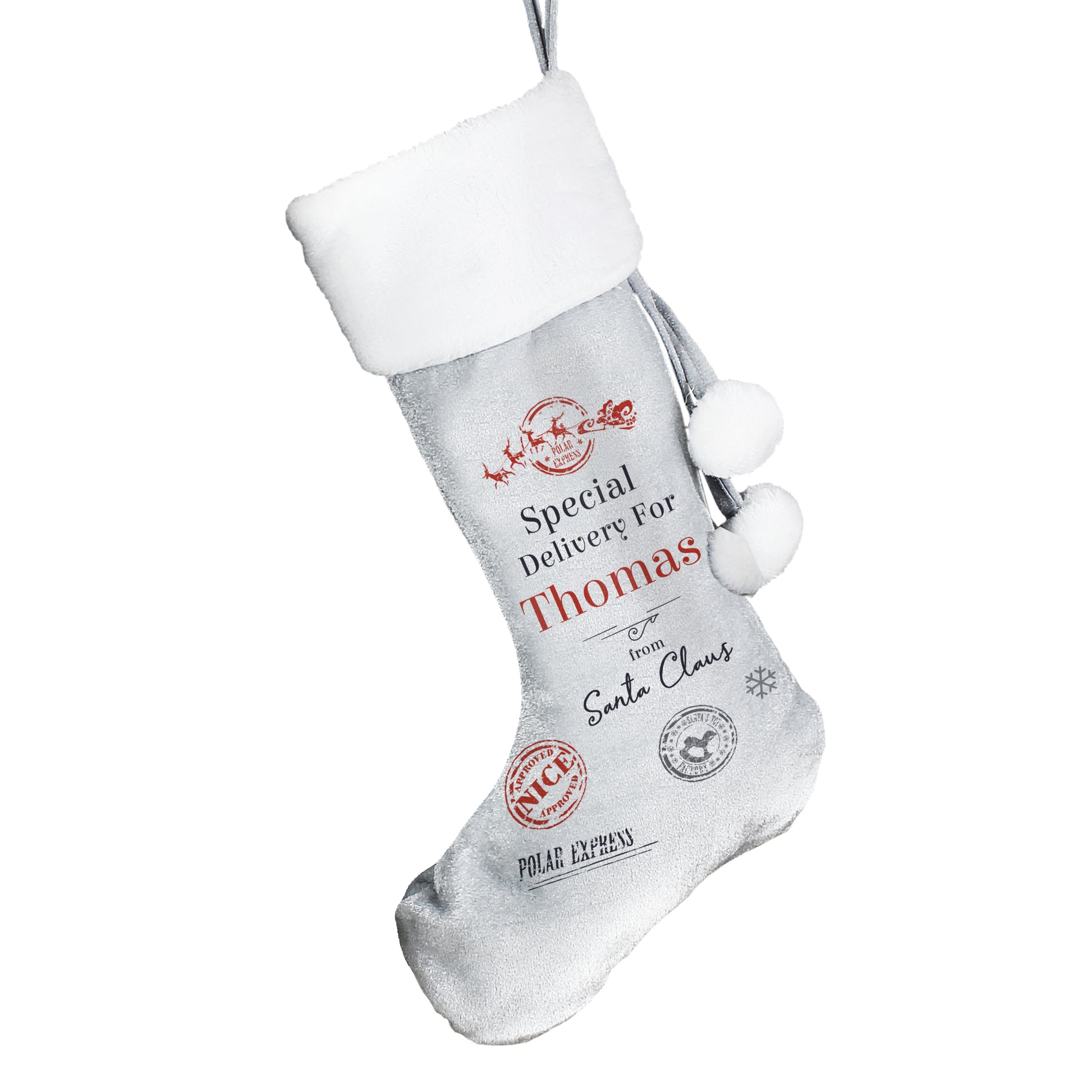 Personalised Special Delivery Silver Grey Stocking - image 4