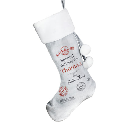 Personalised Special Delivery Silver Grey Stocking - image 4
