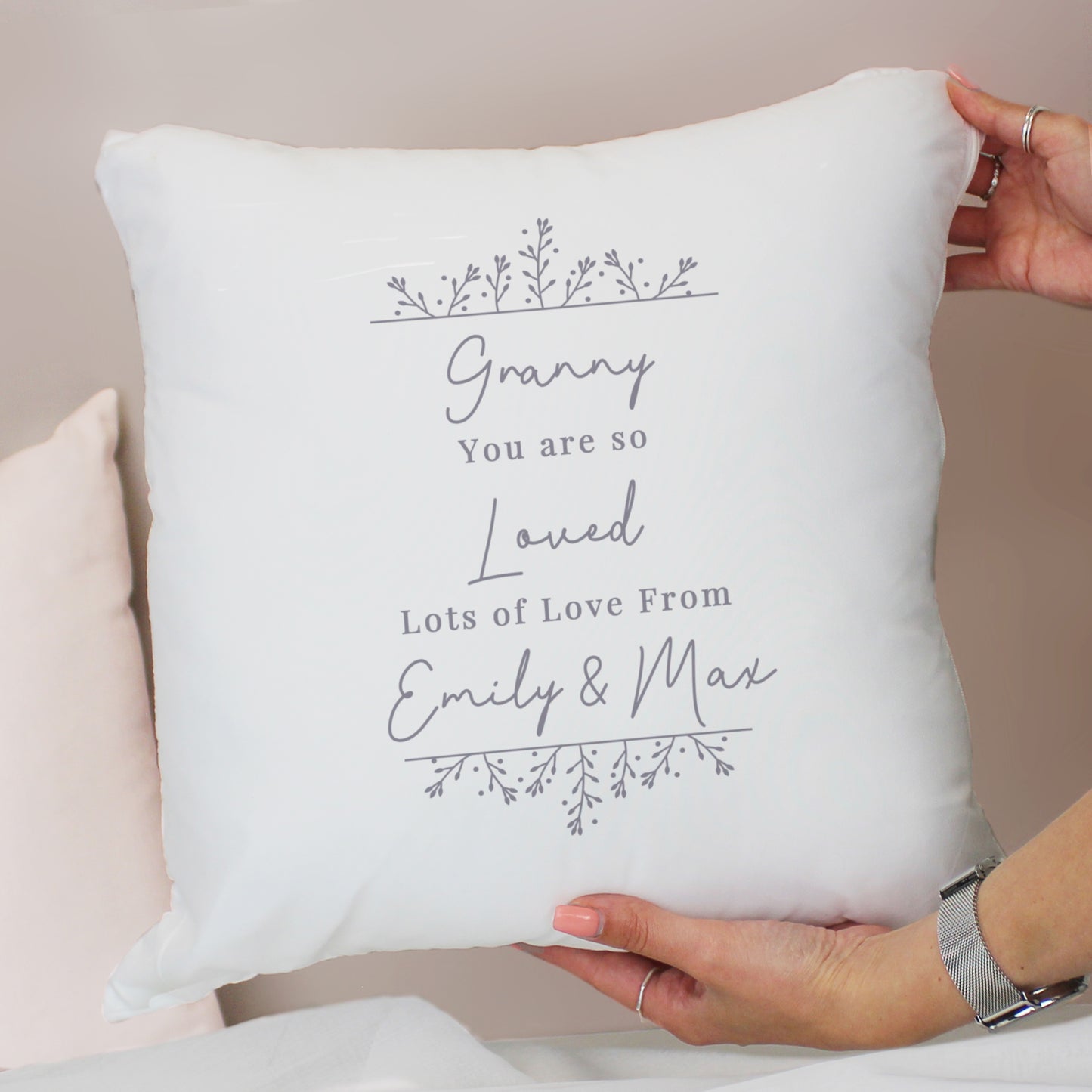 Personalised Grey Floral Cushion - image 4