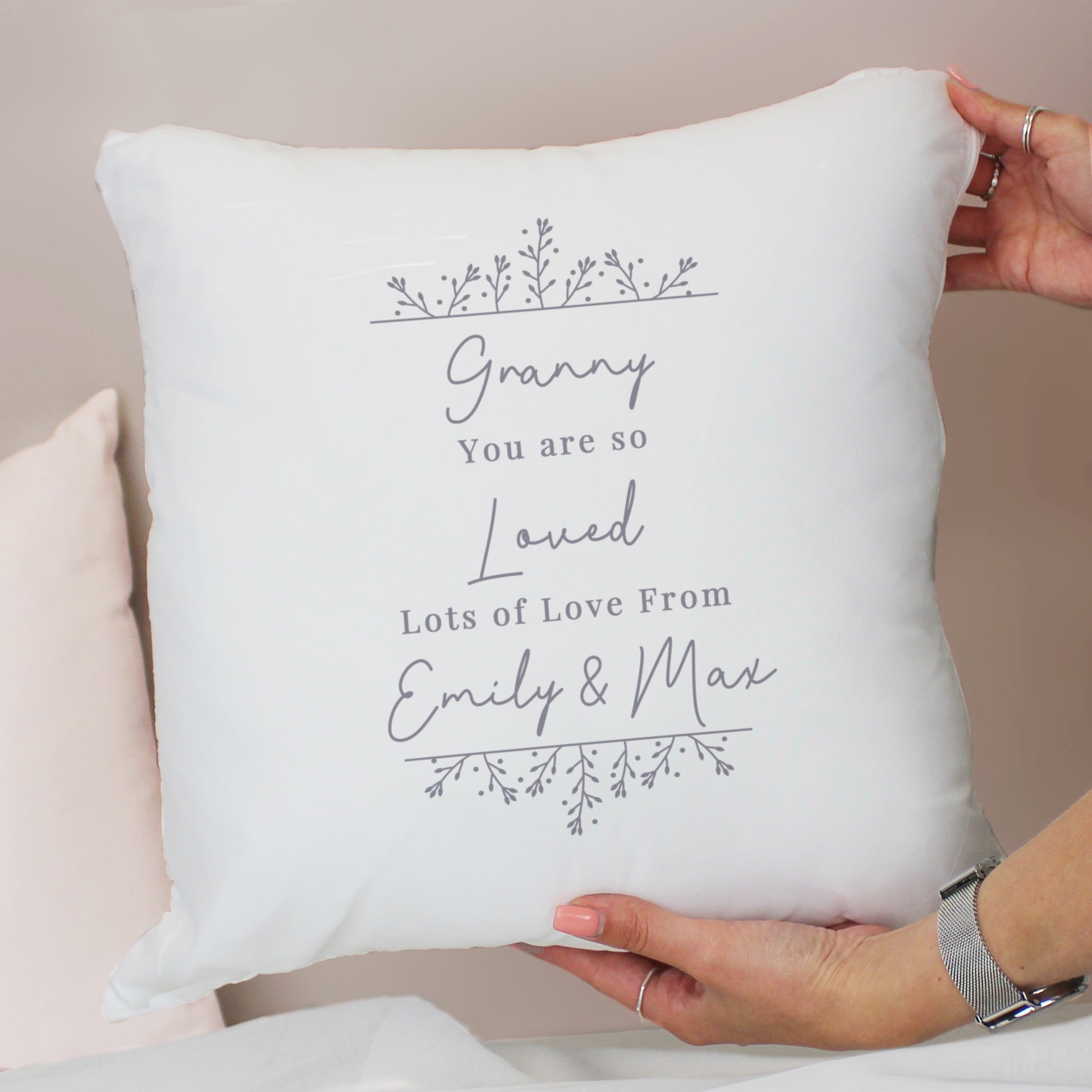 Personalised Grey Floral Cushion - image 4