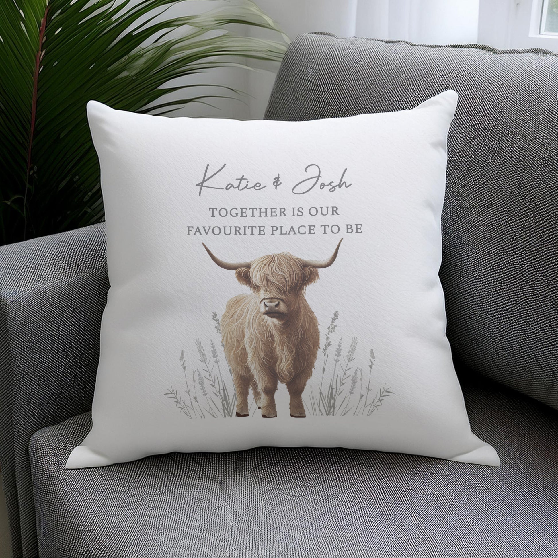 Personalised Highland Cow Cushion – Rustic Home Sofa Gift - image 2