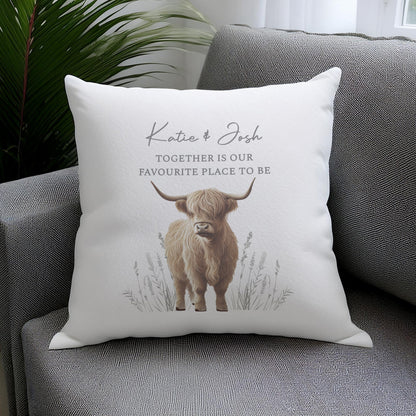 Personalised Highland Cow Cushion – Rustic Home Sofa Gift - image 2