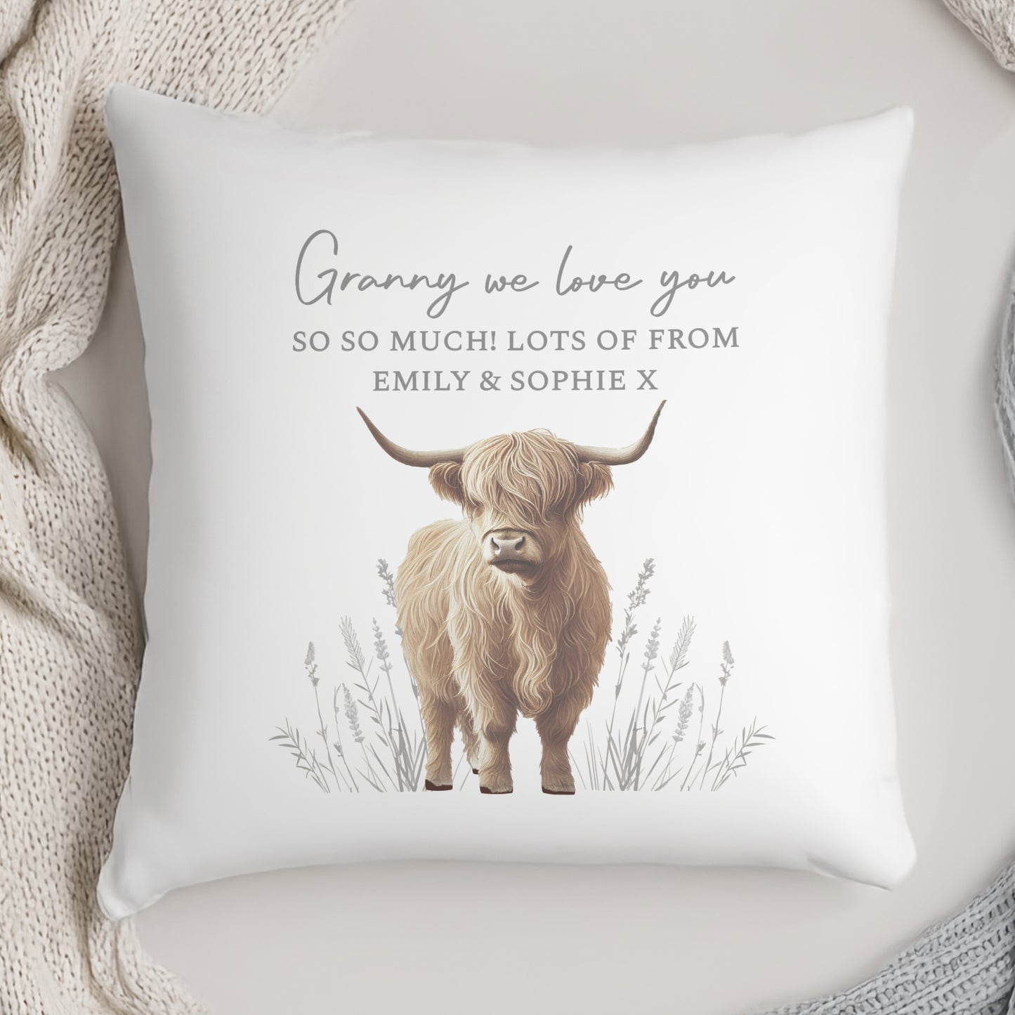 Personalised Highland Cow Cushion – Rustic Home Sofa Gift - image 3