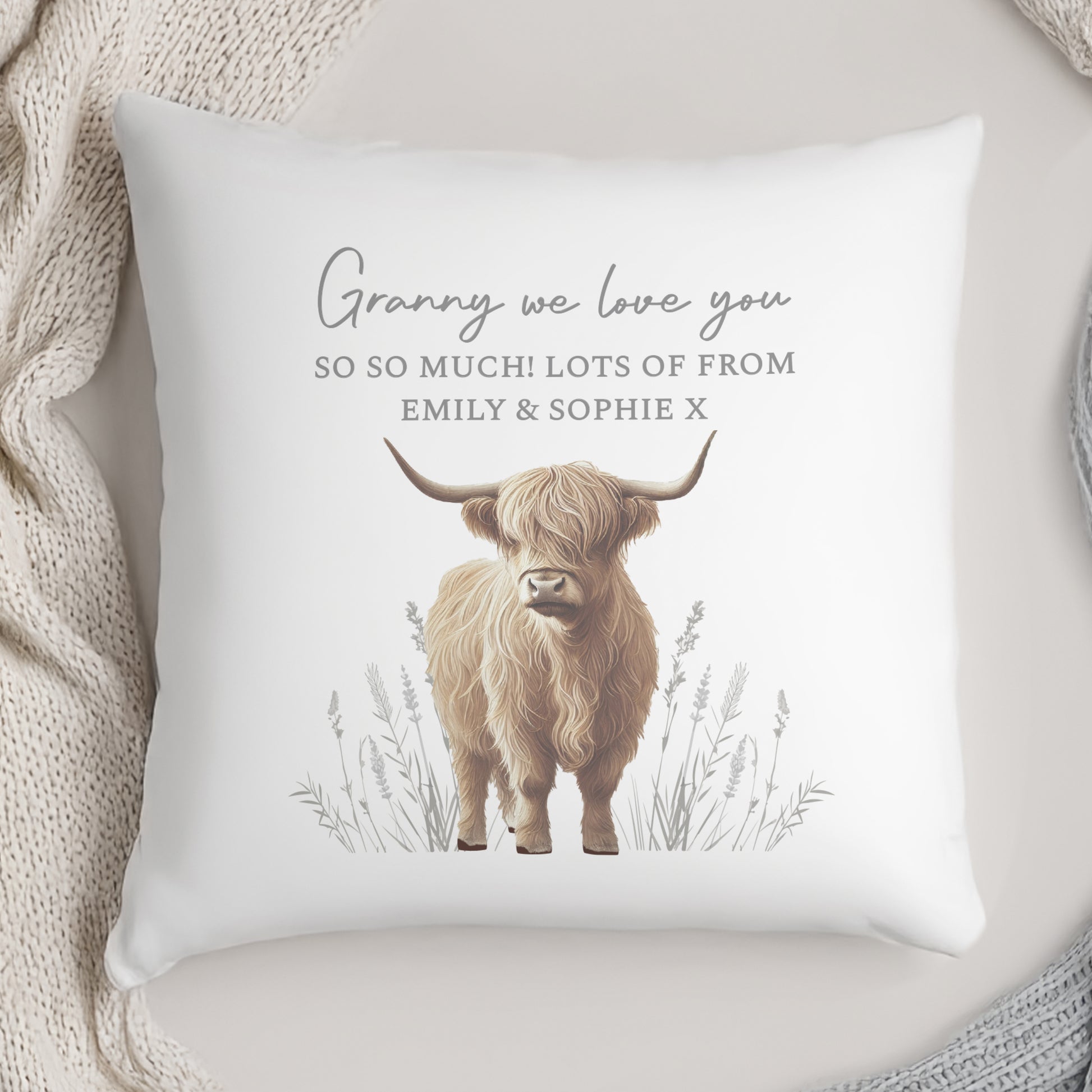 Personalised Highland Cow Cushion – Rustic Home Sofa Gift - image 3