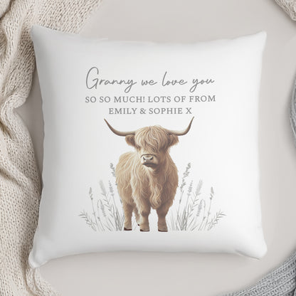 Personalised Highland Cow Cushion – Rustic Home Sofa Gift - image 3
