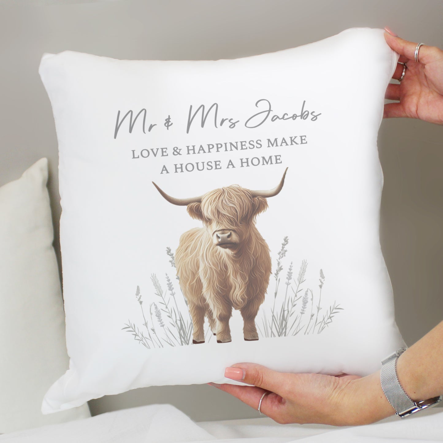 Personalised Highland Cow Cushion – Rustic Home Sofa Gift - image 4