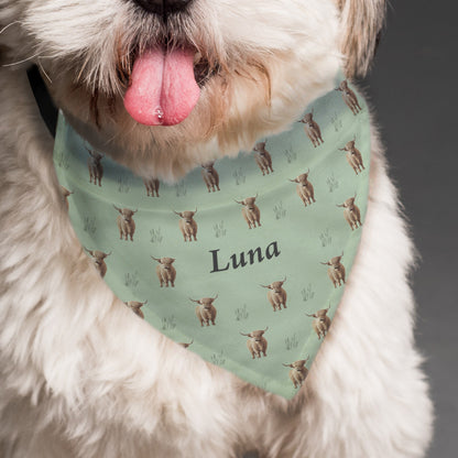 Personalised Highland Cow Dog Bandana – Pet Gift for Dog Owners