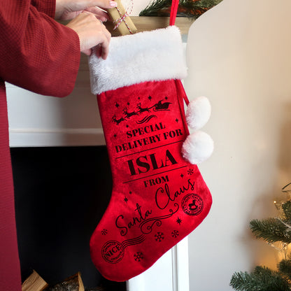 Personalised Special Delivery Red Christmas Stocking – Children's Christmas Gift - image 2