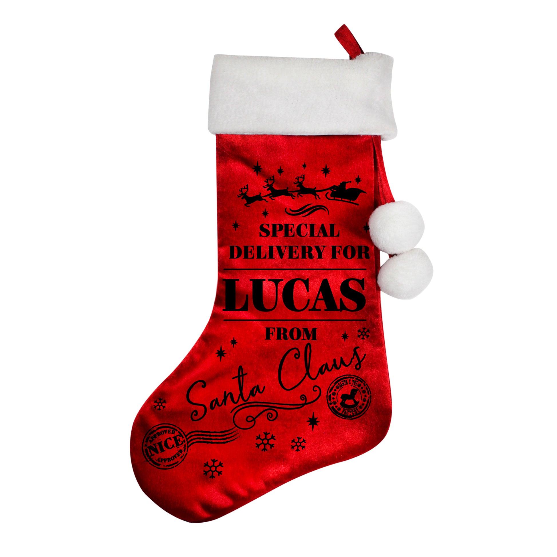 Personalised Special Delivery Red Christmas Stocking – Children's Christmas Gift - image 4