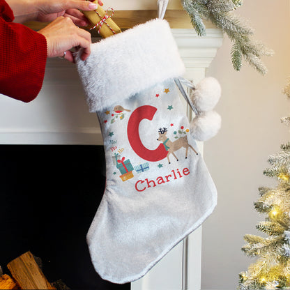 Personalised Initial Reindeer Christmas Stocking – Children's Christmas Gift - image 2