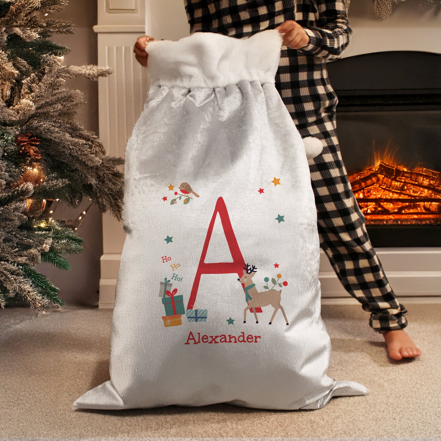 Personalised Initial Reindeer Christmas Sack – Children's Christmas Gift - image 3