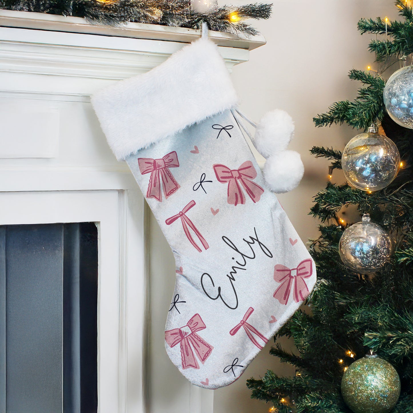 Personalised Pink Bow Christmas Stocking – Girls Christmas Gift
