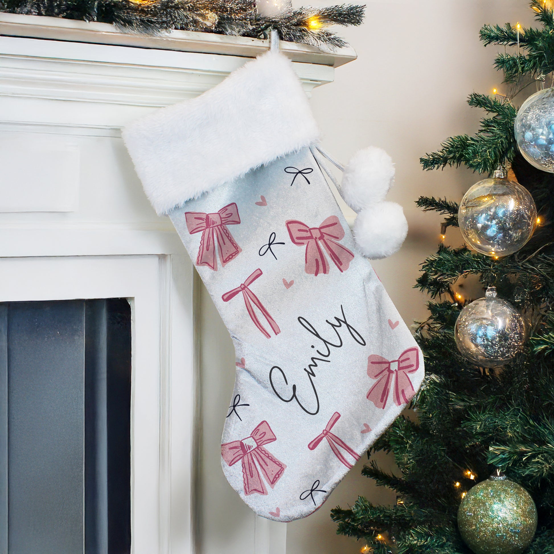 Personalised Pink Bow Christmas Stocking – Girls Christmas Gift