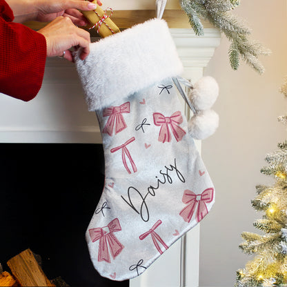 Personalised Pink Bow Christmas Stocking – Girls Christmas Gift - image 2