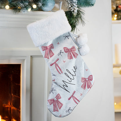 Personalised Pink Bow Christmas Stocking – Girls Christmas Gift - image 3