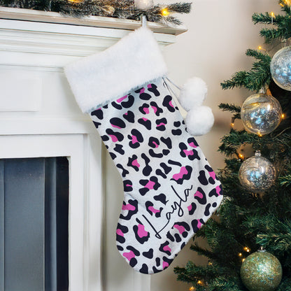 Personalised Leopard Print Christmas Stocking – Bold Christmas Gift for Her