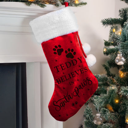 Personalised Santa Paws Red Christmas Stocking – Dog Cat Pet Christmas Gift