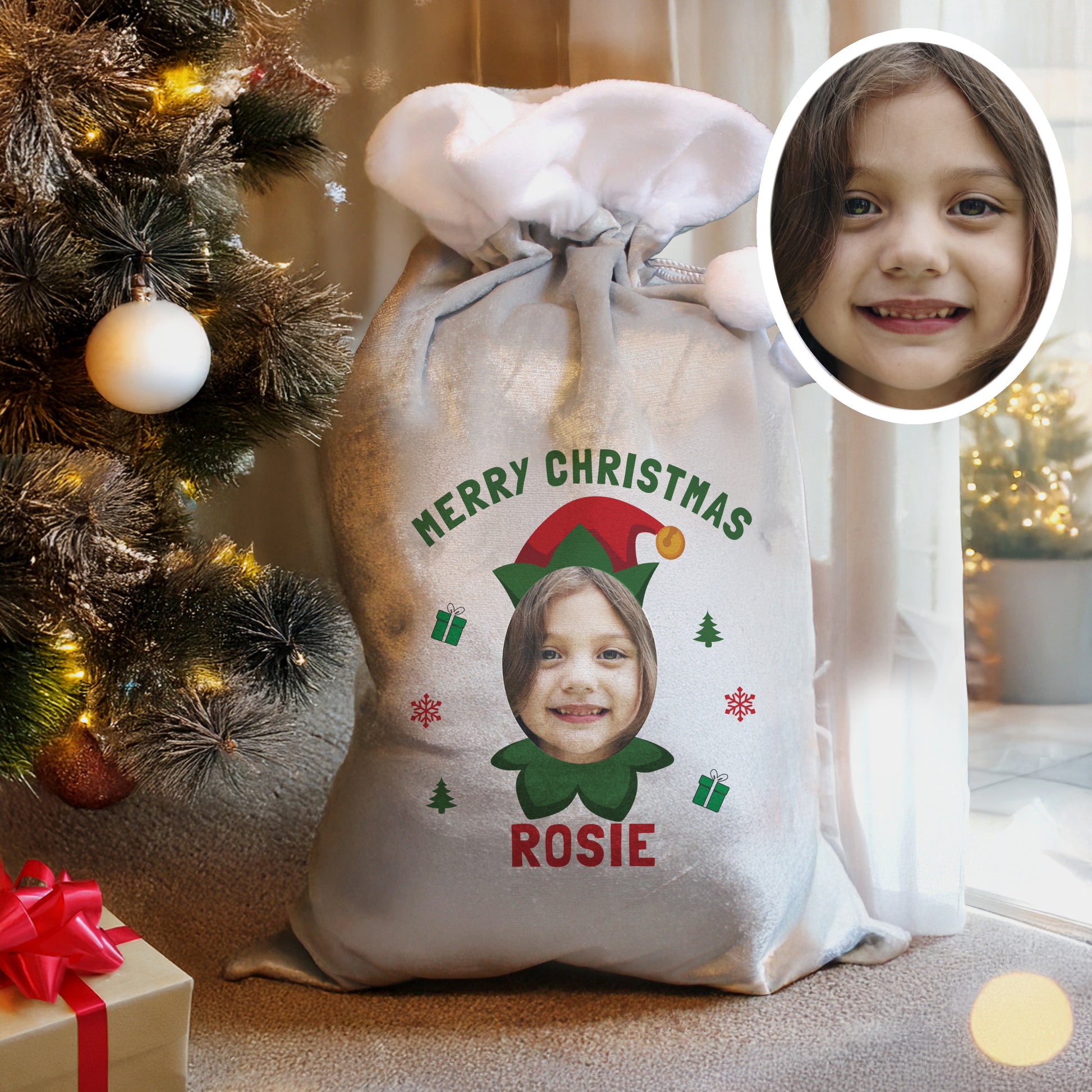 Personalised Photo Upload Elf Christmas Sack – Unique Children's Christmas Gift