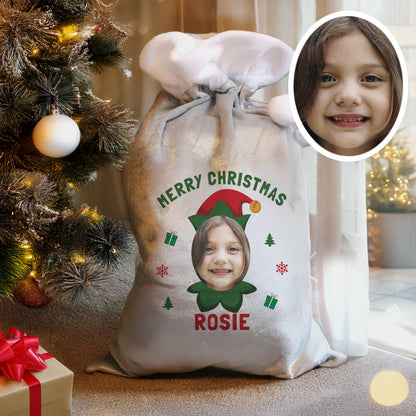 Personalised Photo Upload Elf Christmas Sack – Unique Children's Christmas Gift