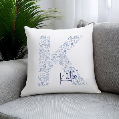 Personalised Floral Blue Initial Cushion – Birthday Mother's Day Gift for Her - image 3