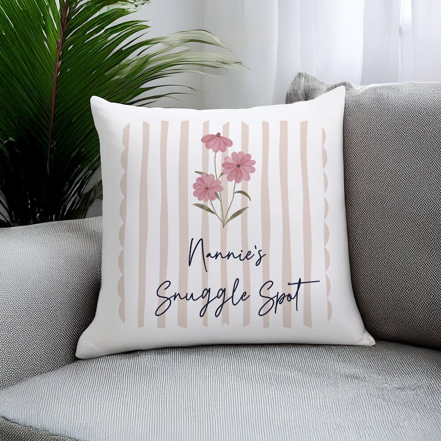 Personalised Floral Stripe Cushion – Birthday Mother's Day Housewarming Gift - image 3