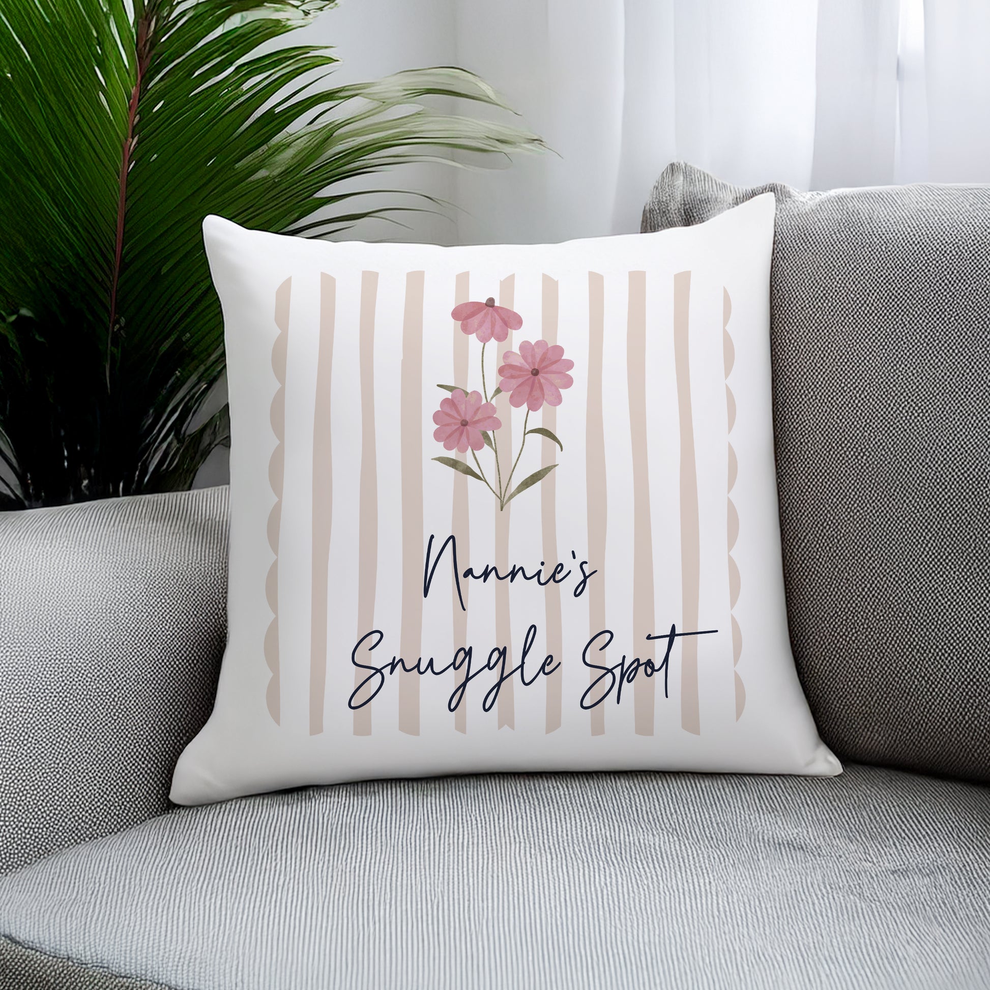 Personalised Floral Stripe Cushion – Birthday Mother's Day Housewarming Gift - image 3