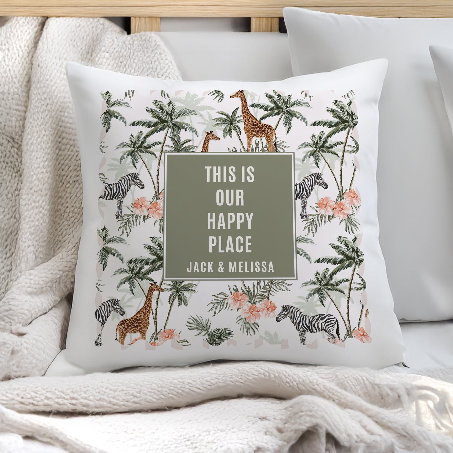 Personalised Jungle Print Cushion – Birthday Housewarming Gift