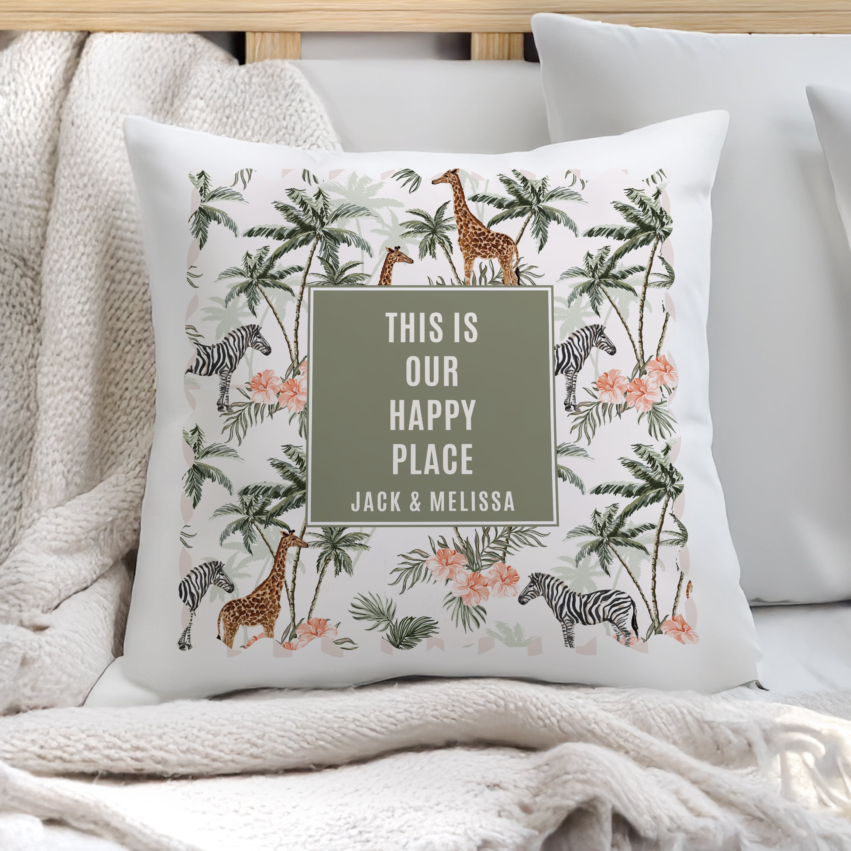 Personalised Jungle Print Cushion – Birthday Housewarming Gift