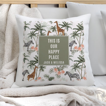 Personalised Jungle Print Cushion – Birthday Housewarming Gift