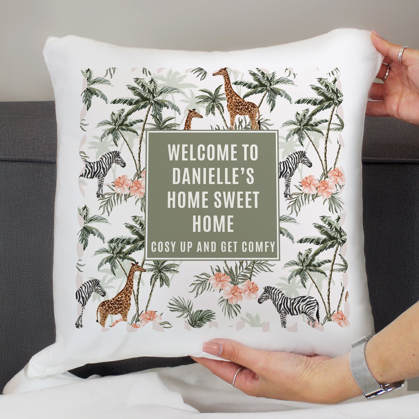Personalised Jungle Print Cushion – Birthday Housewarming Gift - image 2